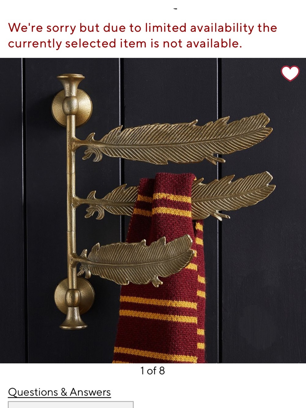 Pottery barn teen Harry Potter. Brass Feather Wall Hook Rack